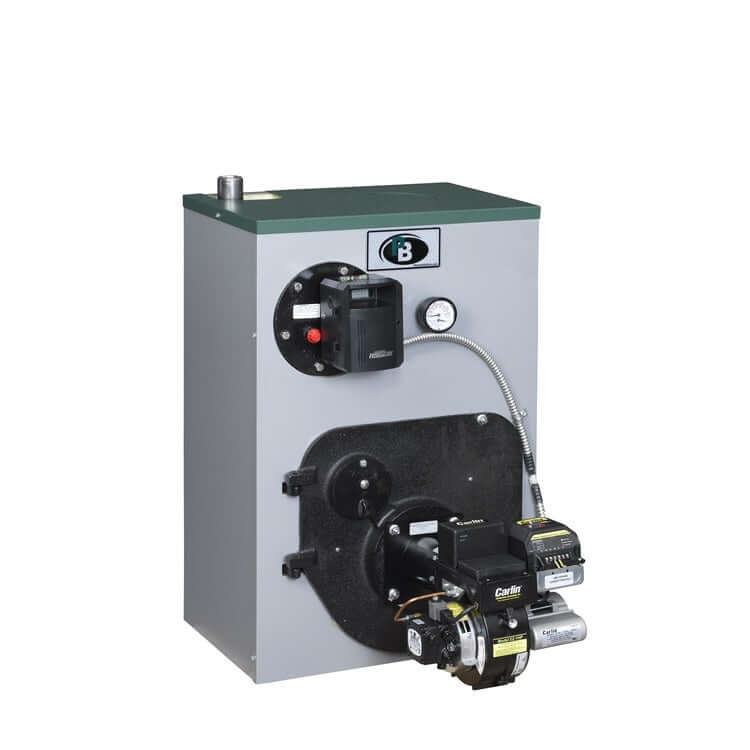 Peerless oil-fired water boiler with burner, factory-packaged, efficient and designed for clean combustion.